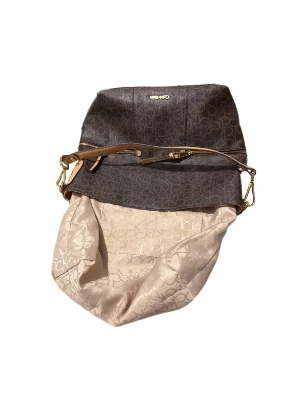 Calvin Klein Bag Brown Vegan Leather CK Logo Slouchy Y2K Preppy Everyday Office